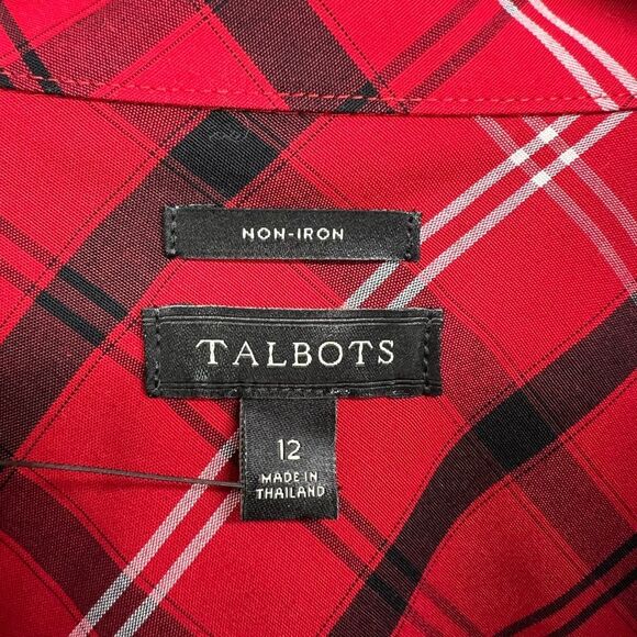 Talbots Red Plaid Perfect Popover Non Iron Bling Button Top Womens 12 - Picture 3 of 9